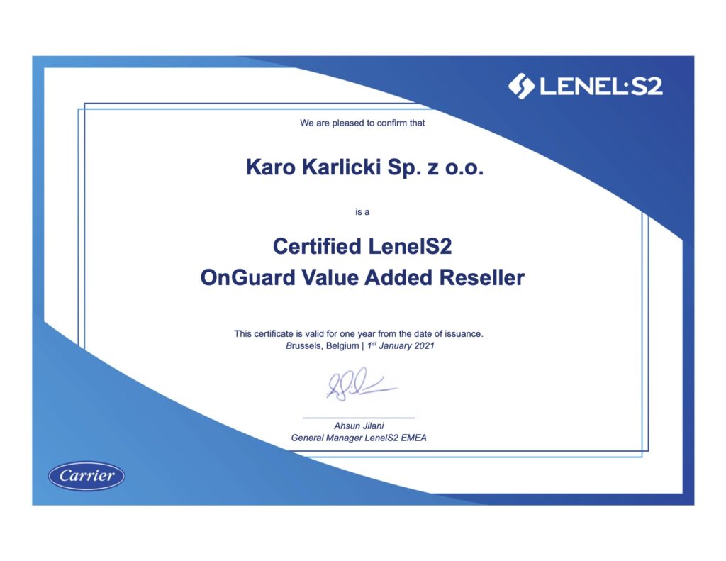 Karo LenelS2 VAR Certificate